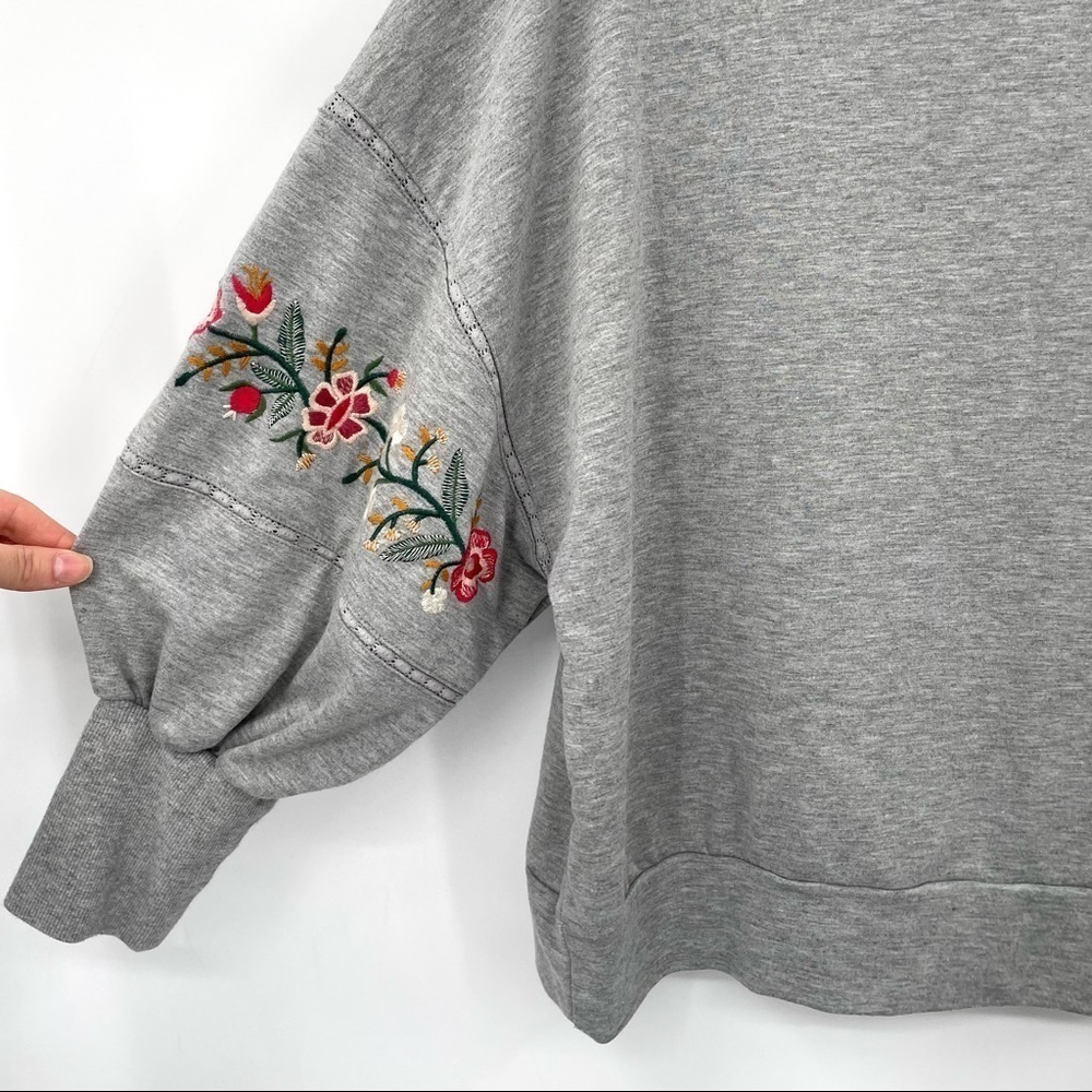 Mustard Seed Grey Sweatshirt with Cute Floral Embroidery Detail - Picture 6 of 11